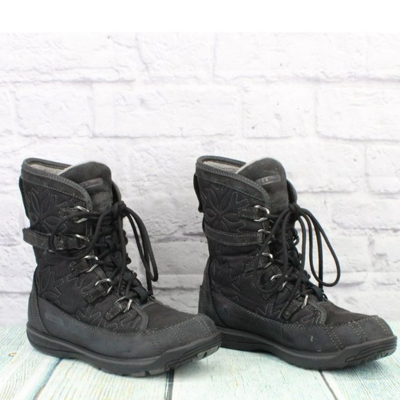 LL Bean Black Leather Lace Up Insulated Ankle Winter Boots Size 6.5 M - Picture 3 of 9